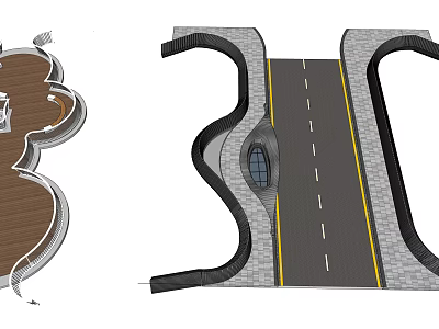 Curved Bridge Design With Two Lane Road And Pedestrian Pavement 3d model