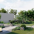 Tranquil Courtyard Garden Design With Water Pond Stone Pathways And Lush Plants