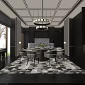 Elegant Modern Restaurant Interior With Round Marble Dining Table Chairs And Pendant Lights