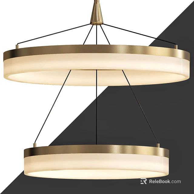 Elegant Modern Double Layered Chandelier With Gold Frame And White Shade 3d model 
