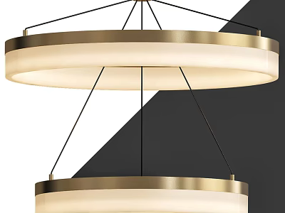 Elegant Modern Double Layered Chandelier With Gold Frame And White Shade 3d model