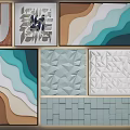 Modern Textured Wall Decor with Various Geometric Wave Patterns in Blue Brown Beige Gray Tones