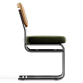 Modern Dining Chair With Chrome Metal Frame Green Fabric Seat And Woven Backrest Design