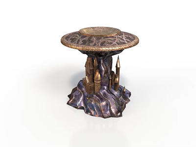 Decorative Scene Component Base With Circular Top Intricate Patterned Rim And Castle Tower Details 3d model