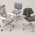Three Modern Office Chairs With Mesh Fabric Upholstered Seats And Swivel Wheels