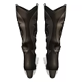 Stylish Black Leather Knee High Boots With Decorative Pattern And Block Heel 3d model