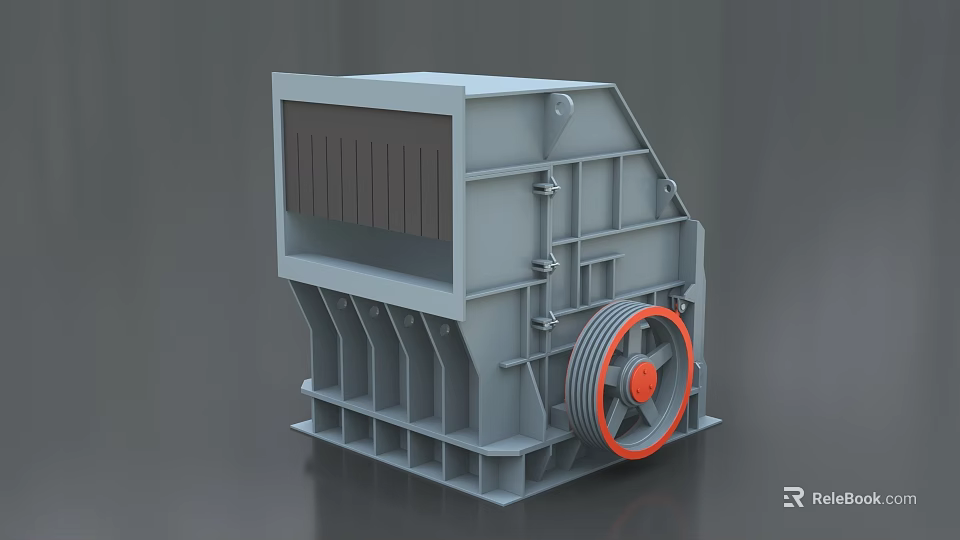 Industrial Jaw Crusher With Gray Body Red Wheel And Crushing Chamber Frame 3d model 