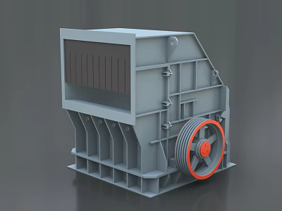 Industrial Jaw Crusher With Gray Body Red Wheel And Crushing Chamber Frame 3d model