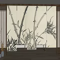 Bamboo Pattern Curtain in Japanese Style Interior with Light Filtering Shadow Design 3d model