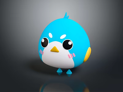 Cute Blue Cartoon Bird Game Movie Character With Yellow Beak Pink Cheeks And Angry Expression 3d model