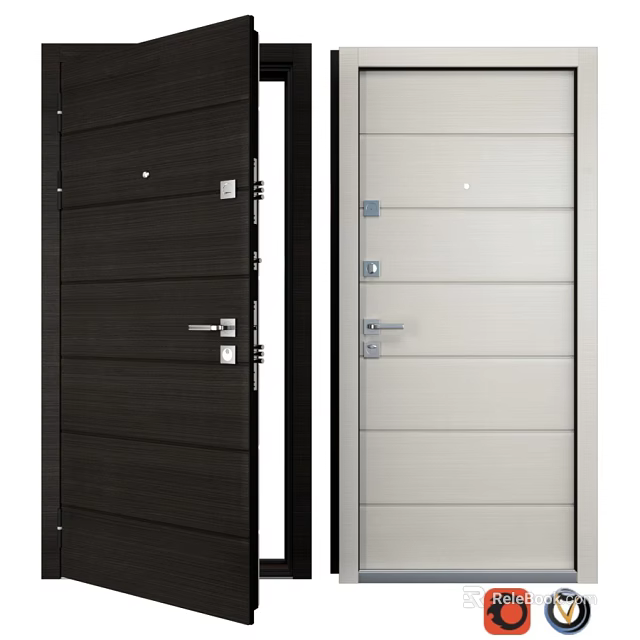 Modern Swing Doors With Dark And Light Panels Horizontal Design And Metal Handles 3d model 