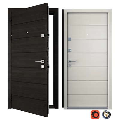 Modern Swing Doors With Dark And Light Panels Horizontal Design And Metal Handles 3d model