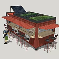 Red Container Converted Mobile Functional Vehicle With Solar Panels Awning Bar Stools And Counter