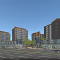 Modern High Rise Residential Buildings With Greenery Lake And Road Access