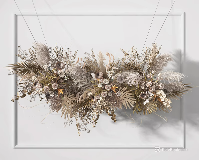 Hanging Floral Arrangement With Pampas Grass Ferns And Neutral Tones Decorative Plants 3d model 