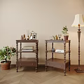 Elegant Wooden Side Tables With Photo Frame Scented Bottles Books And Potted Plant In Living Room