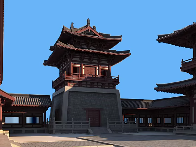 Traditional Chinese Ancient Architecture Featuring Multi story Tower Overhanging Eaves And Tile Roof 3d model