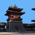 Traditional Chinese Ancient Architecture Featuring Multi story Tower Overhanging Eaves And Tile Roof