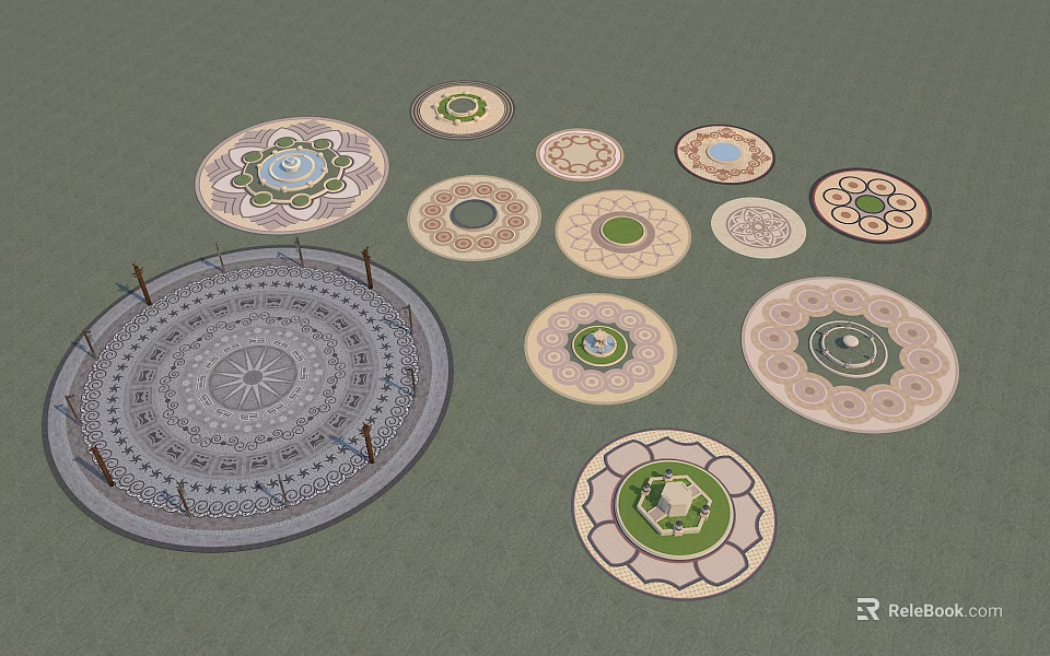 Garden Ornaments Featuring Various Circular Patterned Decorative Designs For Outdoor Gardens 3d model