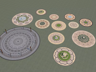 Garden Ornaments Featuring Various Circular Patterned Decorative Designs For Outdoor Gardens 3d model