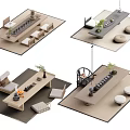 Modern Tea Table and Chairs Set with Small Plants on Carpet 3d model
