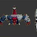 Mythical Warrior Creature With Red Head Blue Jacket Silver Decorations Red Hands Holding Battle Axe