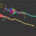 Blue Red And Brown Space Exploration Machinery With Propeller Glowing Lines And Elongated Structure