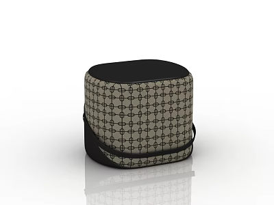 Modern Round Stool With Patterned Beige Upholstery And Black Trim Design 3d model