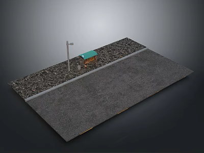 Urban Street Scene With Asphalt Road Sidewalk Green Bench And Street Lamp 3d model
