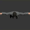 A Man Wearing Gray Long Coat Black Hat Glasses With Arms Outstretched Against Gray Background