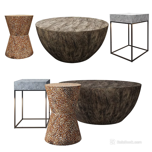 Modern Stylish Side Tables With Round Square Tops Metal Frames And Various Designs 3d model 