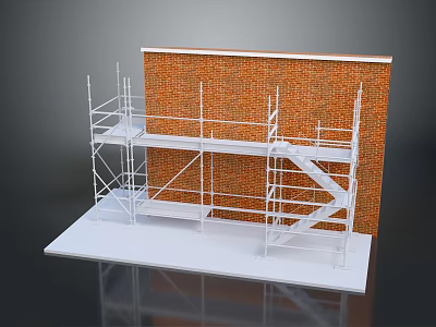 White Multi tier Display Shelves with Modern Platform Structure and Red Brick Wall Background 3d model