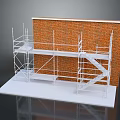 White Multi tier Display Shelves with Modern Platform Structure and Red Brick Wall Background 3d model