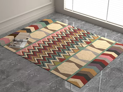 Colorful Geometric Square Area Rug With Zigzag And Hexagonal Patterns In Multiple Tones 3d model