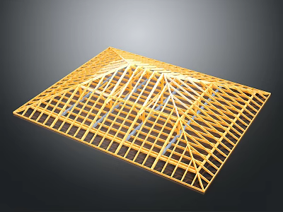 Wooden Roof Truss Structure With Grid Frame And Support Beams For Construction 3d model