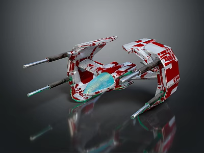 Futuristic Red And White Cosmic Spaceship With Multiple Thrusters And Sleek Wings 3d model