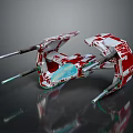 Futuristic Red And White Cosmic Spaceship With Multiple Thrusters And Sleek Wings
