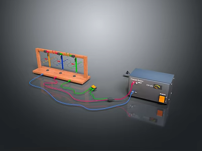 Other Electronic Experimental Device With Wooden Frame Colored Wires And Control Box 3d model