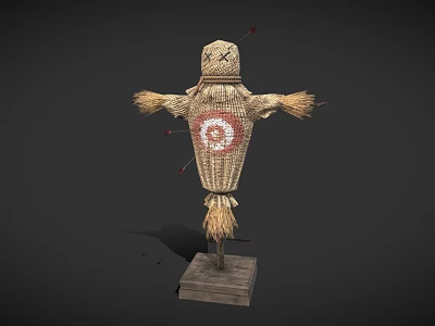Handcrafted Traditional Straw Scarecrow Figure With Decorative Pattern On Wooden Base 3d model