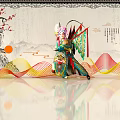 Traditional Chinese Opera Performer In Elaborate Costume With Landscape And Plum Blossom Decorations