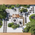 Karesansui Garden Design With Raked Sand Circular Patterns Arranged Stones And Small Greenery