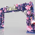 Colorful Event Gateway With Pink Purple Flowers And Flamingo Decoration For Shiyao Market