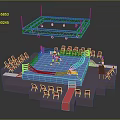 Indoor Boxing Ring With Boxers During Match Seating And Lighting Rig