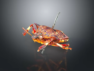 Colorful Spotted Insect With Red Yellow Patterns And Metal Pins Through Body 3d model