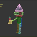Mechanical Robot With Blue Hat And Large Goggles Holding Tray With Lit Candle