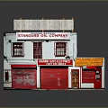 Cartoon Scene of Two Story Standard Oil Company Building With Red Roll Up Doors