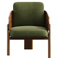 Modern Green Upholstered Accent Chair With Wooden Armrests And Walnut Wood Legs