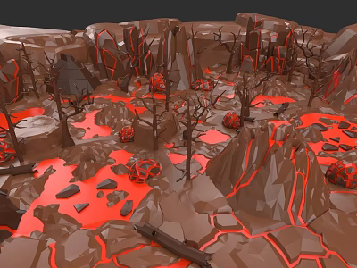 Micro Terrain Model With Volcanic Landforms Lava Flows And Dead Trees 3d model