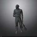 Detailed 3D Human Figure Model Standing Holding Broom In Hand Pose