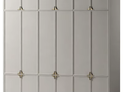Sleek White Wardrobe With Modern Panel Design And Gold Metal Accents 3d model